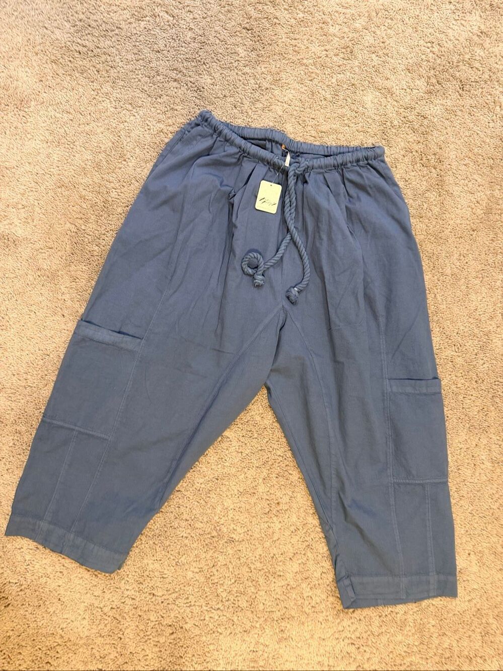 Free People Preppy Poplin Harem Pull On Pants Oceanview Blue Elastic Waist Small